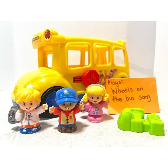 Fisher Price Little People Lil’ Movers School Bus driver 2 kids backpacks music - Picture 1 of 9